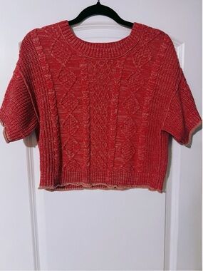 Textured Short Sleeve Knit Sweater - Coral